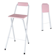 Tradineur - Taburete bar metálico plegable con asiento y respaldo de madera, reposapiés, banqueta, silla, interior, cocina, hogar (Rosa y blanco, 100 cm)