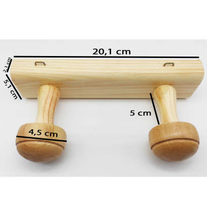 Tradineur - Perchero de madera con 2 pomos y ganchos para pared, soporte para abrigos, sombreros, estilo tradicional, pasillo, dormitorio, 5 x 20 x 10 cm