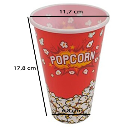 Tradineur - Cubo de palomitas de plástico, recipiente reutilizable para cine en casa, fiestas, celebraciones (Rojo, 17,8 x 11,7 cm)