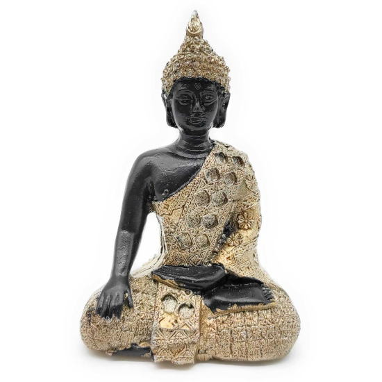 Tradineur - Figura de Buda sentado, estatua decorativa "Bhumisparsha Mudra" de resina, regalo original, meditación, relajación, 11,5 x 7,8 x 5,5 cm