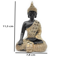 Tradineur - Figura de Buda sentado, estatua decorativa "Bhumisparsha Mudra" de resina, regalo original, meditación, relajación, 11,5 x 7,8 x 5,5 cm