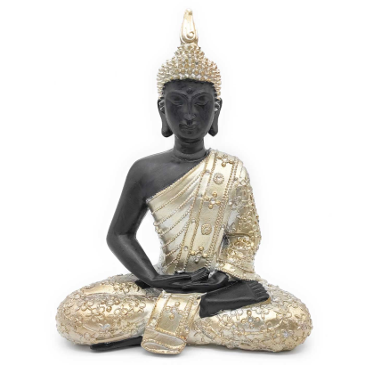 Tradineur - Figura de Buda sentado de resina "Dhyana Mudra", estatua decorativa, regalo original, meditación, relajación, 27 x 21 x 10 cm