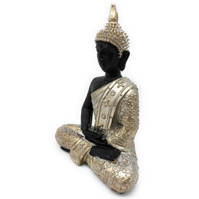 Tradineur - Figura de Buda sentado de resina "Dhyana Mudra", estatua decorativa, regalo original, meditación, relajación, 27 x 21 x 10 cm