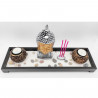 Tradineur - Jardín zen con Buda, 2 portavelas e incienso, figura de buda para meditación, relajación, regalo, incluye arena y pi