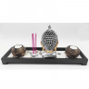 Tradineur - Jardín zen con Buda, 2 portavelas e incienso, figura de buda para meditación, relajación, regalo, incluye arena y pi