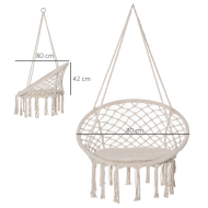 Tradineur - Silla columpio con cojín, hamaca colgante, asiento con cuerda de algodón, interior y exterior: dormitorio, patio o jardín, 120 x 80 x 60 cm