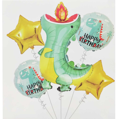 Set de 5 globos infantiles de helio decorados, látex, feliz cumpleaños, dinosaurios, estrellas, verde, niños, fiestas, celebraciones, 89 x 54,5 cm