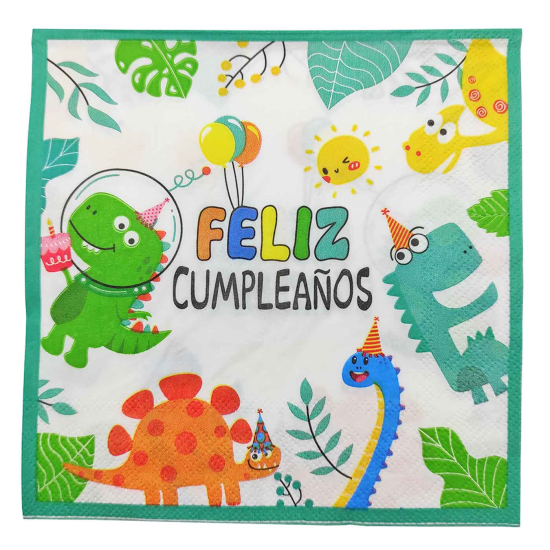 Pack de 12 servilletas infantiles de papel decoradas, feliz cumpleaños, dinosaurios, verde, niños, fiestas, celebraciones, 33 x 33 cm