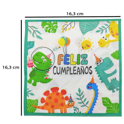 Pack de 12 servilletas infantiles de papel decoradas, feliz cumpleaños, dinosaurios, verde, niños, fiestas, celebraciones, 33 x 33 cm