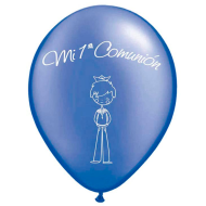 Tradineur - Set de 12 globos para Primera Comunión de látex de caucho natural, decoración en fiestas, celebraciones, hogar (Azul, Niño)