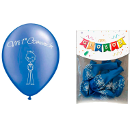 Tradineur - Set de 12 globos para Primera Comunión de látex de caucho natural, decoración en fiestas, celebraciones, hogar (Azul, Niño)