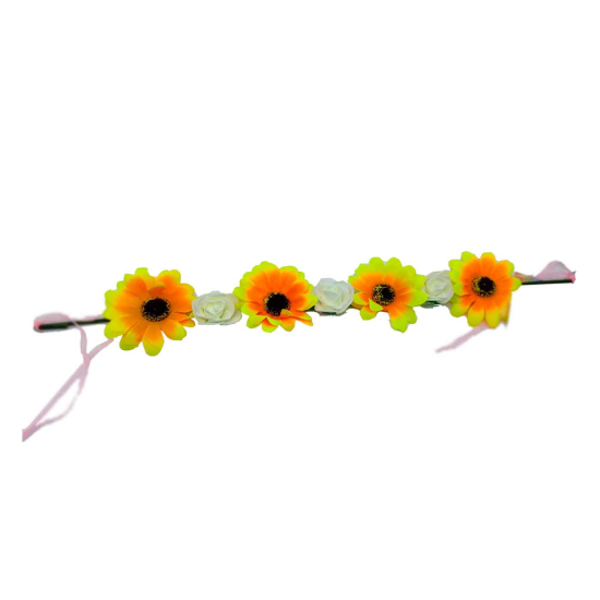 Tradineur - Corona de flores - Diseño único - boda, fiesta, fotografía, compromiso, graduación, fiesta, concurso de belleza - Color blanco y naranja - Ø 20 cm.