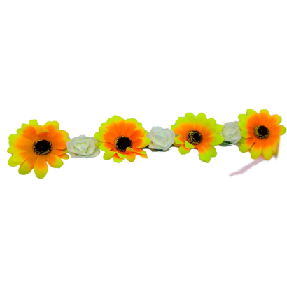 Tradineur - Corona de flores - Diseño único - boda, fiesta, fotografía, compromiso, graduación, fiesta, concurso de belleza - Color blanco y naranja - Ø 20 cm.