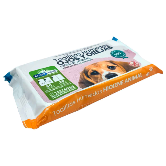 Tradineur - Toallitas higienicas para mascotas - Especiales en zonas sensibles, ojos y orejas - Incluye 30 Toallas. (60 pequeñas y 30 grandes)