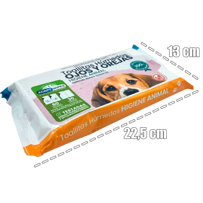 Tradineur - Toallitas higienicas para mascotas - Especiales en zonas sensibles, ojos y orejas - Incluye 30 Toallas. (60 pequeñas y 30 grandes)