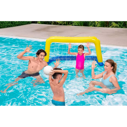 Tradineur - Portería de waterpolo hinchable con pelota, flotante, inflables para piscina, diversión, verano, 76 x 142 cm, diseño aleatorio