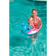 Tradineur - Flotador infantil hinchable elefante con pulverizador en la trompa 69 x 61 cm, anillo, asiento natación niños con bomba manual, playa y piscina, 3-6 años, color aleatorio