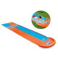 Tradineur - Pista deslizante hinchable doble carril 488 x 138 cm, tobogán de agua, pvc, dos carriles para carreras, con rociadores, deslizante, resbaladizo, jardín, aire libre