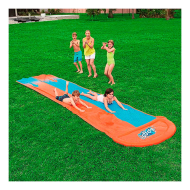 Tradineur - Pista deslizante hinchable doble carril 488 x 138 cm, tobogán de agua, pvc, dos carriles para carreras, con rociadores, deslizante, resbaladizo, jardín, aire libre