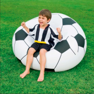 Tradineur - Sillón hinchable fútbol 114 x 112 x 66 cm, puff inflable balón, asiento forma de pelota para interior y exterior, válvula de seguridad, parche reparación, jardín, camping