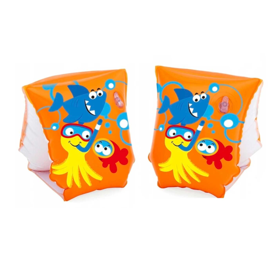 Tradineur - Manguitos infantiles de peces, piscina, vinilo resistente. Para niños de 3 - 6 años. 23 x 15 cm