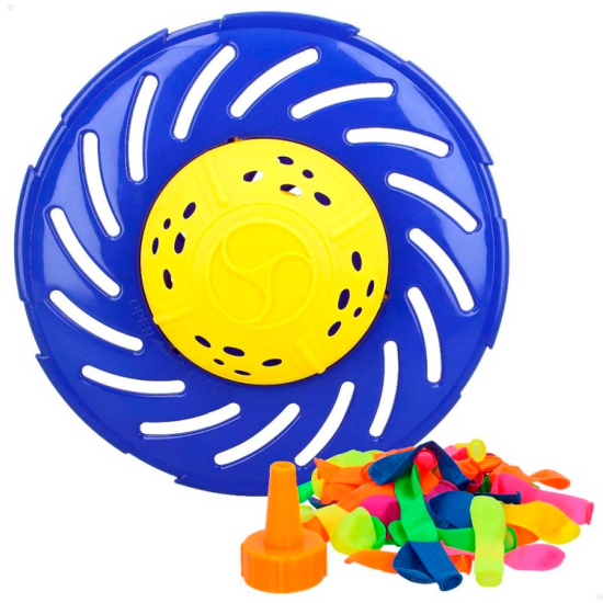 Tradineur - Juego splash flying disc con 50 globos de agua, ovni loco, juguete de agua para exterior, verano, niños, 22 x 8 cm, color aleatorio