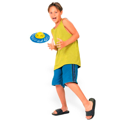 Tradineur - Juego splash flying disc con 50 globos de agua, ovni loco, juguete de agua para exterior, verano, niños, 22 x 8 cm, color aleatorio