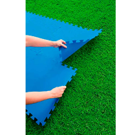 Tradineur - Protector de suelo para piscina, Set de 9 piezas de 50 x 50 cm, color azul, 4 mm de grosor. Tapete, alfombra puzzle protectora