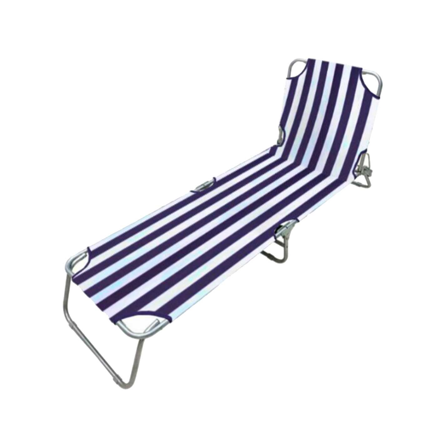 Tradineur - Tumbona plegable de acero, reclinable, tejido Oxford, tejido resistente. Color azul - blanco. 55 x 24 x 187 cm.