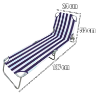 Tradineur - Tumbona plegable de acero, reclinable, tejido Oxford, tejido resistente. Color azul - blanco. 55 x 24 x 187 cm.