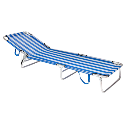 Tradineur - Tumbona plegable de acero, reclinable, tejido Oxford, tejido resistente. Color azul - blanco. 55 x 24 x 187 cm.