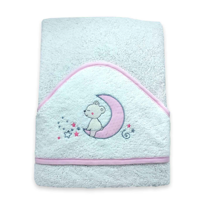 Tradineur - Capa/Toalla de baño para bebé - Diseño de osito en luna - Garantiza el confort del bebé - 100 x 100 cm - Color Rosa