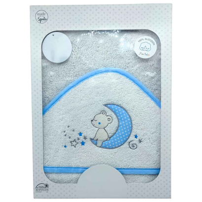 Tradineur - Capa/Toalla de baño para bebé - Diseño de osito en luna - Garantiza el confort del bebé - 100 x 100 cm - Color Azul