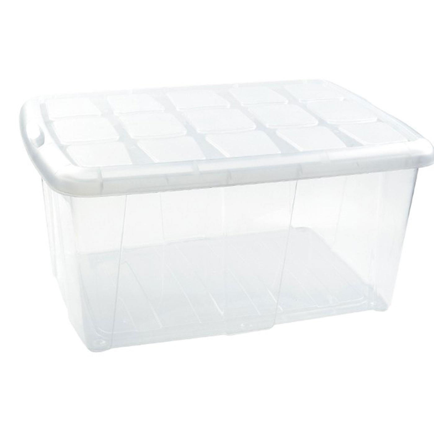 Tradineur - Caja de plástico transparente Nº 18, 60 litros, contenedor de plástico para almacenamiento con tapa, interior y exterior, 61,5 x 45 x 29,7 cm, modelo aleatorio