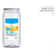 Tradineur - Tarro de plástico Nº 4 - Incluye tapa metálica - Ideal para la conservación de tus alimentos - Capacidad de 1 Litros - 18 x 8,5 cm