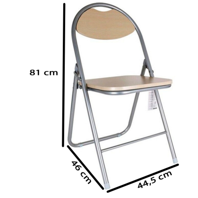 Tradineur - Silla plegable metálica con asiento y respaldo de madera, conteras antideslizantes, reposapiés, jardín, camping, hogar, 81 x 44,5 x 46 cm