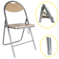 Tradineur - Silla plegable metálica con asiento y respaldo de madera, conteras antideslizantes, reposapiés, jardín, camping, hogar, 81 x 44,5 x 46 cm