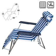 Tradineur - Tumbona plegable playa piscina posiciones regulables - Fabricado en aluminio y poliéster - Color azul y blanco - 80 x 58 x 50 cm