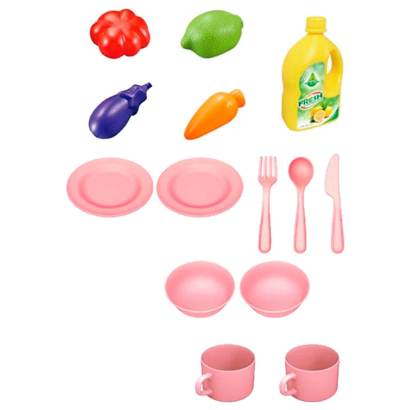 Tradineur - Set fregadero de cocina - Fabricado en plástico resistente - Incluye: fregadero, tazas, bowls, teteras, entre otros. - 27 x 54,5 14 cm