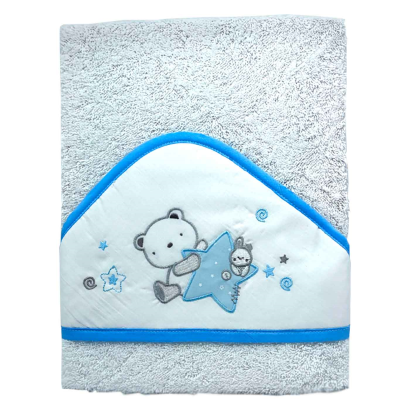 Tradineur - Capa/Toalla de baño para bebé - Diseño de osito con estrella - Garantiza el confort del bebé - 100 x 100 cm - Color Azul