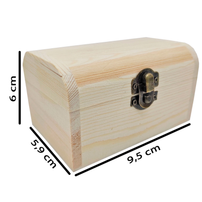 Tradineur - Caja de madera con tapa redondeada, madera natural, cierre metálico, almacenaje joyas, manualidades, decoración, 6 x 9,5 x 5,9 cm