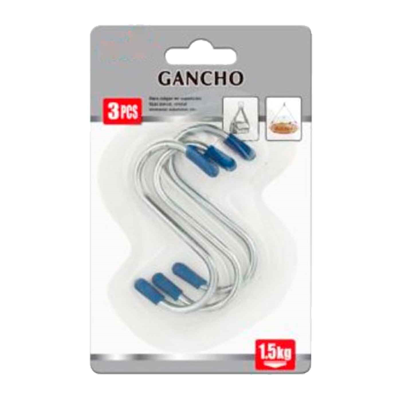 Tradineur - Pack de 3 Ganchos forma "S" - Fabricado en Acero - Resistente a peso y a dobleces - Uso en casa, baño, garage, entre otros.