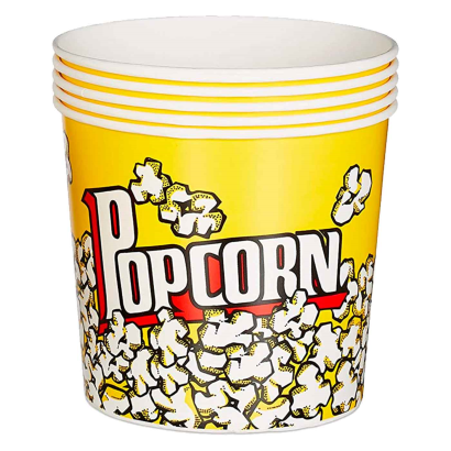 Tradineur - Gran Cubo de palomitas de plástico, recipiente reutilizable para cine en casa, fiestas, celebraciones (Amarillo, 21,5 x 23,5 cm)