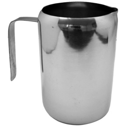 Tradineur - Jarra para leche de acero inoxidable, jarrita para espuma de café con asa y pico vertedor, cafeterías, bares, hogar (1 litro, 13 x 9 cm)