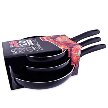 Tradineur - Set de 3 sartenes de aluminio antiadherente "Fusion Black", mango ergonómico soft touch, para todas las cocinas, Ø 18, 20 y 24 cm