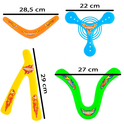 Tradineur - Set de 4 boomerang para principiantes, bumeranes de plástico multicolor, actividades deportivas infantiles y en familia, aire libre