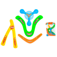 Tradineur - Set de 4 boomerang para principiantes, bumeranes de plástico multicolor, actividades deportivas infantiles y en familia, aire libre