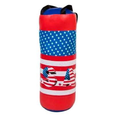 Tradineur - Saco de boxeo - Fabricado en PVC resistente - Incluye guantes, diseño de bandera de los Estados Unidos. -  Juguetes para niños. Ø 18,5 x 55 cm