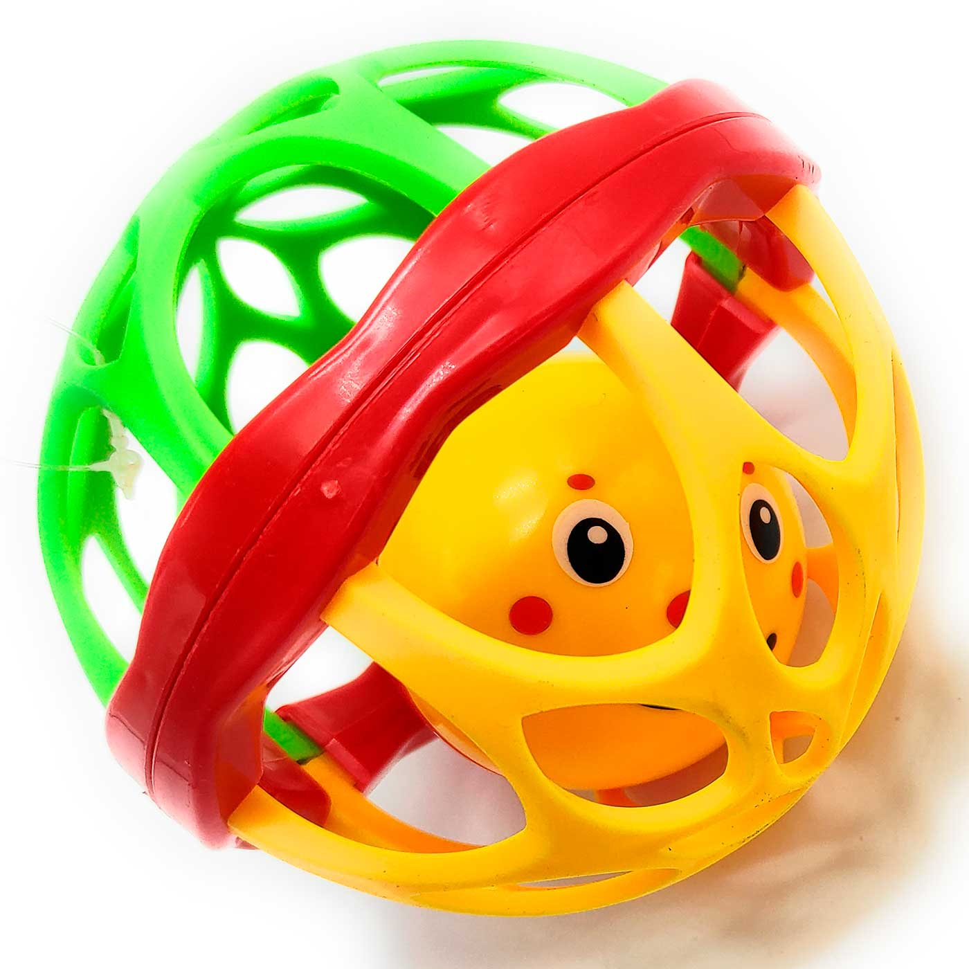 Tradineur - Bola sonajero de plástico con cara sonriente, juguete con sonido para bebés, niños, blando, fácil de agarrar, Ø 11 cm