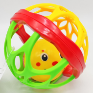 Tradineur - Bola sonajero de plástico con cara sonriente, juguete con sonido para bebés, niños, blando, fácil de agarrar, Ø 11 cm